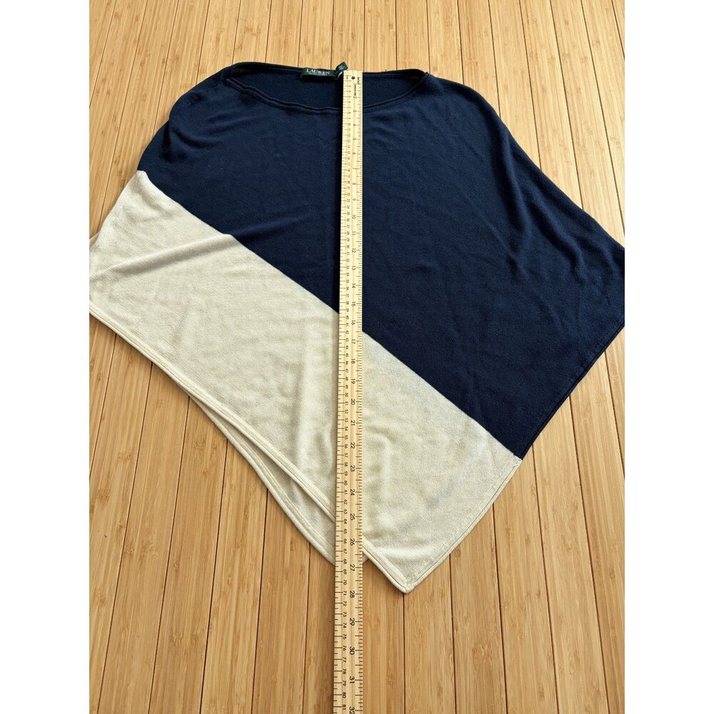 Lauren Ralph Lauren Navy Blue & Cream Asymmetrical Colorblock Poncho – L/XL - Picture 5 of 10